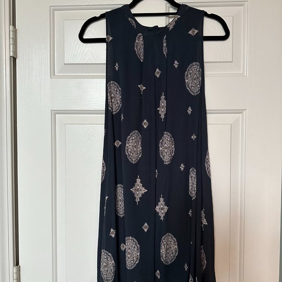 Free People Blue Geometric Pattern Sleeveless Pockets Hippie Tunic Dress - Picture 3 of 4